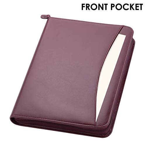 Travigo 3-Ring Zipper Portfolio | Simulated Leather | Exterior Pocket | Pen Loop | 1.25" 3-Ring Binder | Guesseted File Pocket | Clear Id Slot | 8-1-2" Writing Pad (Burgundy) #TOP3