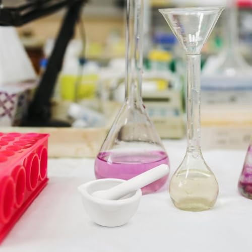 Mörser mit Stößel, Weiße Forschungsschale mit Schleifstab aus Porzellan 60mm Emaillierte Labor Mörser mit Spritzschutz für Effizientes Zerkleinern von Zahnschmelz