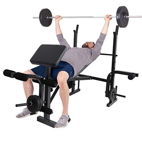 XINQITE Olympic Weight Bench, Multifunctional Workout Station Adjustable Dumbbell Bench Weightlifting Bed with Preacher Curl Leg Developer and Crunch Handle