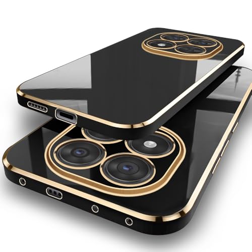 Image of TheGiftKart Luxurious Golden-Plated Back Cover Case for Redmi Note 14 Pro Plus 5G | Raised Lips for Camera & Screen Protection | Shockproof Design Cover for Redmi Note 14 Pro+ 5G (TPU, Black)