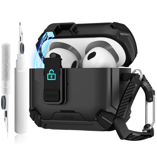 Cover per AirPods 4 con Penna Pulizia Supporta MagSafe, Custodia per AirPods 4th con Blocco Automatico & Supporto per Telefono, Case Rigida con Chiusura di Sicurezza Antiurto