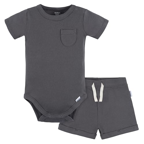 Gerber Baby Bodysuit and Shorts Set, Dark Grey, 3-6 Months
