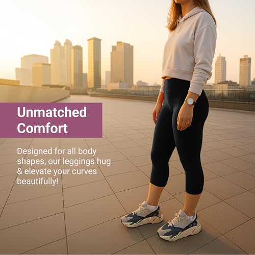 image for SATINA Womens High Waisted Capri Leggings Pants -for Tummy Control, Yo