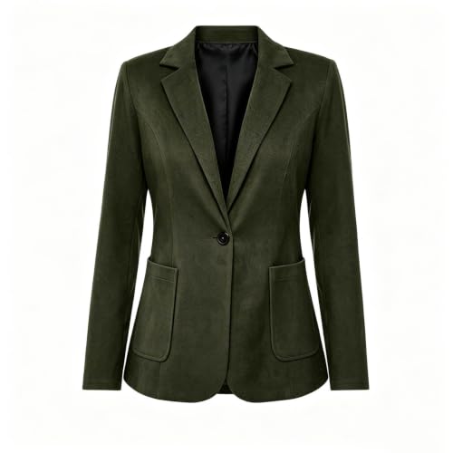Womens Faux Suede Blazers Business Casual Fall Suit Jackets Army Green - image 6