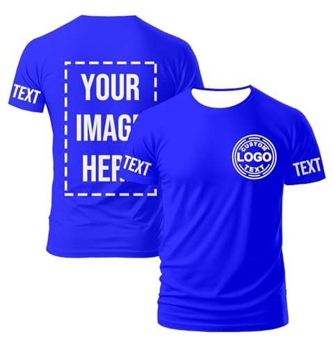 Custom T Shirts for Men Women Custom Tshirts Personalized T Shirts Unisex Design Your Own Customized T Shirts Tee Customized Gifts Add Text Photo Logo Fromt/Back Print X-Large Blue
