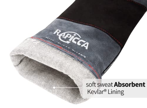 Rapicca Animal Handling Gloves Bite Proof Kevlar Reinforced Leather Padding Dog,Cat Scratch,Bird Falcon Gloves Grabbing Reptile Squirrel Snake Bite 16In Grey-Black #TOP5