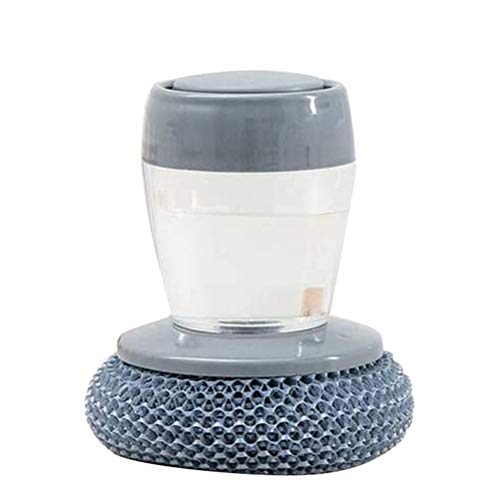 Jeyie Steel Dish Scrubber, Soap Dispensing Steel Brush Storage Set Scouring Pad Pot Scrubber Metal Sponge Household Kitchen Cleaning Brush