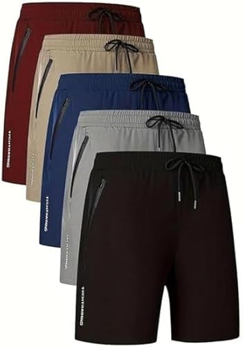 Generic Techtraining Shorts Men 5 Pack Athletic Shorts Men's Letter Print Drawstring Quick Dry Workout Shorts (US, Alpha, Medium, Regular, Regular, Mix)