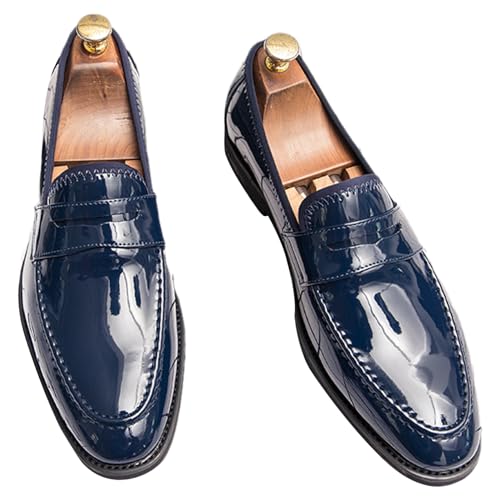 Men's Shiny Faux Patent Leather Penny Loafers Slip-On Formal Dress Shoes2