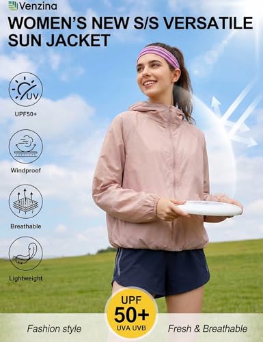 Image of Venzina Women's Loose- Fit Sun Protection Hoodie -UPF 50+ Ultra-Lightweight Wind-Resistant Jacket with Elegant Color-Block Design, Packable & Quick-Dry for Travel, Hiking & Daily Outdoor