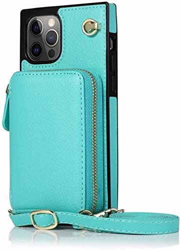 Étui portefeuille iPhone 14 Pro en cuir PU chic vert avec porte-cartes