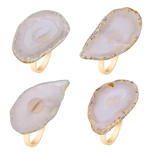 White Napkin Rings Set Of 4 Natural Agate Napkin Ring Gold Napkin Ring Dinner Table Decor For Home Parties Kitchen Christmas Holiday Wedding Unique Gift For #TOP24