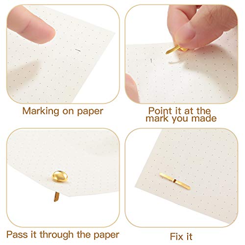 image for Hotop 500 Pieces Paper Fasteners Gold Brads Round Fasteners with White