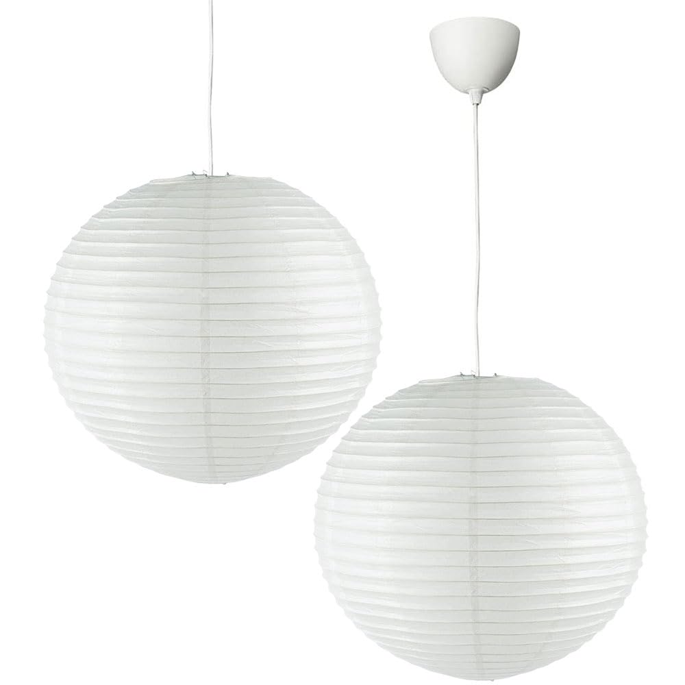 2 x Regolit Pendant Lamp Shade 40cm (16inch)Diameter Round Lantern Hanging White Paper Lampshade Ceiling Light Lampshade for Hallways, Bedrooms, Living Rooms, Weddings, Parties, Events & Celebrations