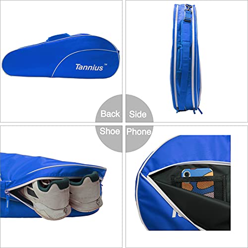 Tannius 3-5 Racket Tennis Bag, With Shoe & Phone Compartment And Protective Pad, Super Roomy And Lightweight Racquet Bag For Tennis, Badminton (Blue) #TOP2