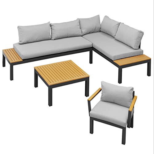 Gartenfreude Aluminium Ambience, flexibel einsetzbar mit wasserabweisenden Kissen, Weiß/Grau/Dunkelgrau Lounge