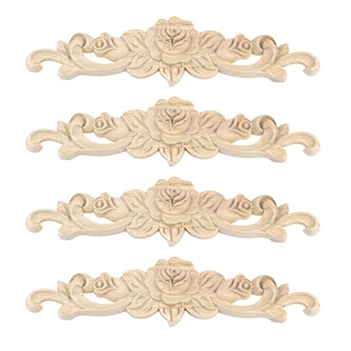 Antrader 4 Pcs Long Wood Carved Appliques