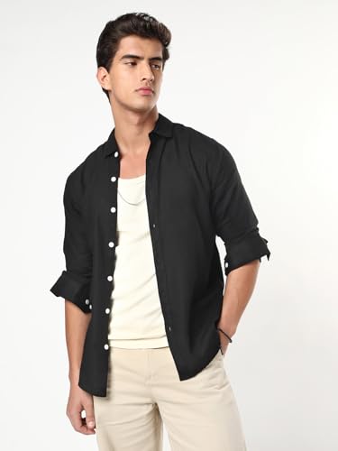 Image of Urbano Fashion Men's Linen Blend Full Sleeve Relaxed Fit Casual Solid Shirt