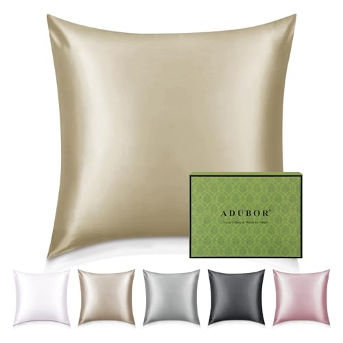 Adubor Taie Oreiller 100% Soie, 22 Momme Soie de Mûrier, Grade 6A, Taie d'oreiller Soie pour la Santé des Cheveux et de la Peau, avec Fermeture Éclair Dissimulée (60 × 60cm, Abricot, 1 pièce)