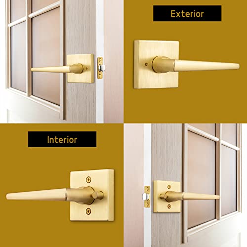 Mega Handles Privacy I Lever Door Lock Handle Set For Hallway, Closet And Bathroom I Keyless Door Lock I Heavy Duty Design I Fits All Standard Door Sizes I Screws Included - Satin Brass (1 Pack) #TOP4