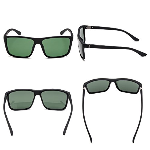 Óculos de sol masculino NIEEPA com armação quadrada polarizada, Dark Green Lens/Black Frame, Medium