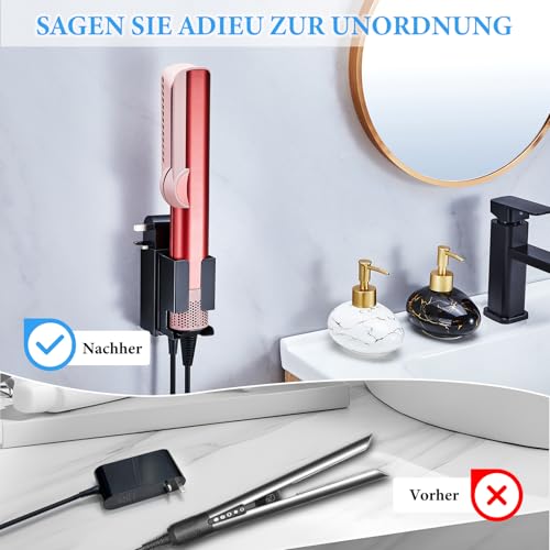 Glätteisen Halterung, Wandhalterung für Glätteisen Zubehör, Haarglätter Halter Ohne Bohren, Haarglätter Halterung Ständer, Glätteisenhalter Aufbewahrung Föhn und Glätteisenhalterung für Bad (Schwarz)