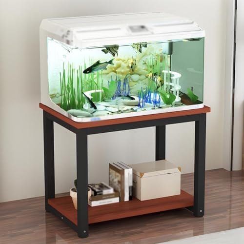 Metal Aquarium Stand Fish Tank Cabinet Iron Storage Rack Double-Layer Detachable Design Easy to Assemble Suitable for Home Fish Tank Landscape Fish Tank Brown Size 50x30x7 (Natural 60x35x70cm)