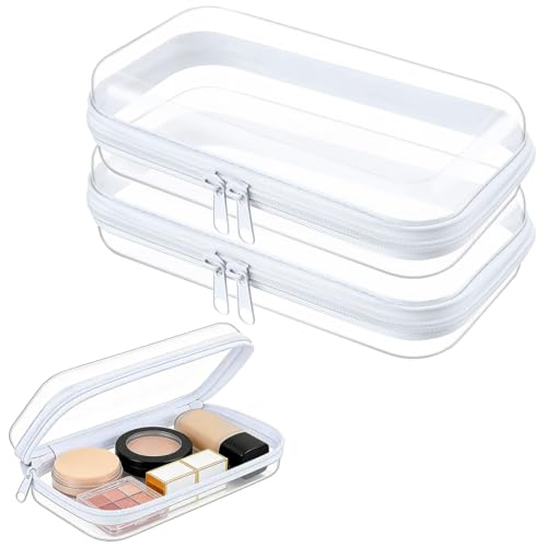 2 Étuis Trousses de Toilette Transparentes Rigides, 25 X 12 X 5 cm Trousse Rigide avec Fermeture Éclair, Pochette de Rangement de Voyage Étanche pour...