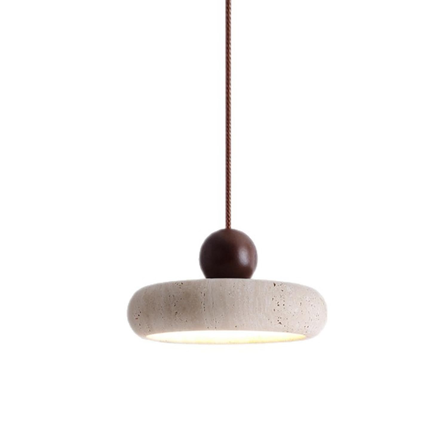 MTNROO Travertine Stone Hanging Light Fixture 7.8 in Pendant Lamp Chandelier Natural Porous Travertine Wood Spherical LED Warm Light No Dimmable Middle Wabi-sabi Style for Living Room Indoor