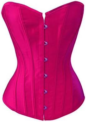 Chicastic Hot Pink Satin Sexy Strong Boned Corset Lace Up Overbust Bustier Bodyshaper Top - 7-8 XL