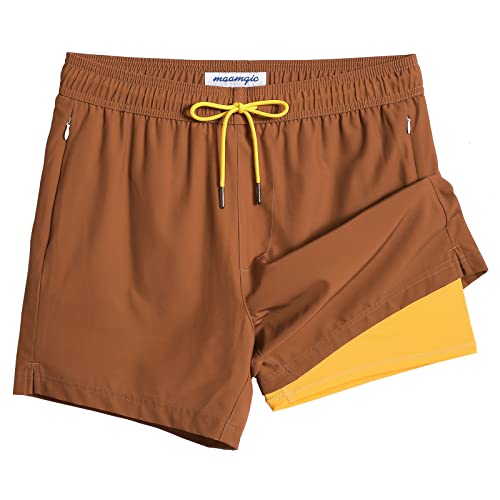 maamgic 5inch Mens Swimming Trunks with Compression Liner 2-in-1 Swim Trunks Stretch Quick Dry Swim Shorts Zipper Pockets