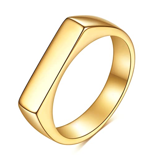 VQYSKO Signet Stainless Steel Band Ring18k Gold Plated Fashion Cute Stacking Wedding Engagement Fidget Ring fo Women Teen, Size 6-9 (Rectangle Gold, 8)