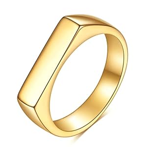 VQYSKO Gold/Silver Signet Stainless Steel Band Ring18k Gold Plated Fashion Cute Stacking Wedding Engagement Fidget Ring,Size 4-12