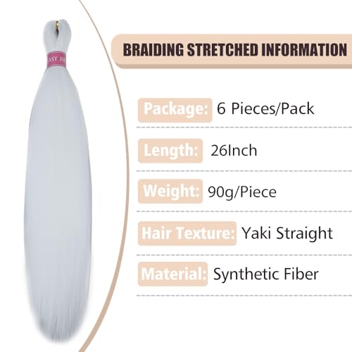 Mychanson Braiding Hair Pre Stretched 26 Inch 6 Packs Prestretched White Braiding hair Extensions For Braids Synthetic Yaki Texture Braid Hair Hot Water Setting(60#, 26Inch) — view 2