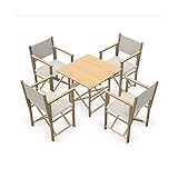 Pack/Set/Juego 4 x AUTENTICAS SILLAS Menorquinas 1 x AUTENTICA Mesa Menorquina - Plegables en Madera para TERRAZA y Jardin en Color Natur y Tela en Blanco