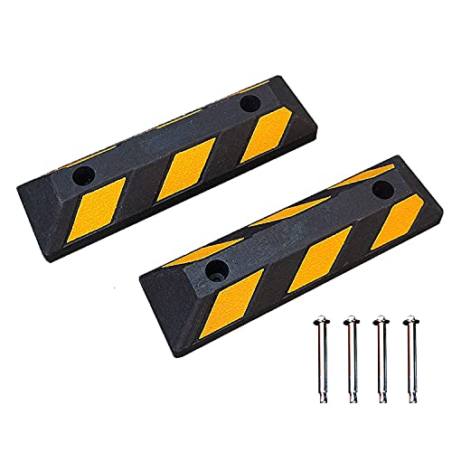 LH-GUARD Parking Stopper for Garage, 2 Pack Parking Curbs, Rubber Parking Stoppers with Yellow Refective Stripes, 2 Pcs Odor Free Heavy Duty Car, RV, Van Parking Block, Wheel Stoppers