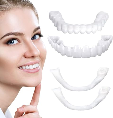 2 Pares Dientes de Carillas Cosméticos, Reutilizable Cómoda Dientes Temporales de Superior e Inferior para Hombre Mujer Blanqueamiento Dental Cubrir Los Dientes Defectuosos