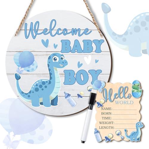 Newborn Announcement Sign for Hospital - "Hello World" & "Welcome Baby Boy" Wood Set, Perfect for Birth Photos, Baby Reveal Props and New Parent Gifts