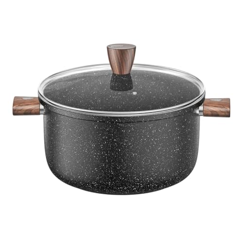 HeartTrend 両手鍋 蓋付き卓上鍋 ガス・IH・電磁調理器対応 煮る・焼く・揚げるに最適 耐熱性が低くお手入れ簡単 ガラス蓋付き しゃぶしゃぶ・カレー・豆ご飯・石鍋・スープ鍋・家庭用シチュー鍋・耐熱性スープ蒸し器 おたま付き (鍋 + スプーン,ブ