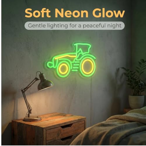 Image of Green Tractor Neon Sign Farm LED Light for Man Cave,Dimmable Tractor Wall Decor for Garage, USB Powered Wall Decor Farmhouse LED Sign for Bar Farm Themed Store
