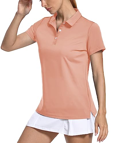 KEFITEVD Women's Golf Shirts UPF 50+ Short Sleeve Top Lady Tennis Polos Lightweight Breathable Polo Shirt,Apricot,L