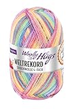 Woolly Hugs Weltrekord Sockenwolle 100g | 75% Schurwolle & 25% Polyamid | 420 m Lauflänge | Strapazierfähiges Sockengarn | Teil des Weltrekord-Strickprojekts (01 | rainbow)
