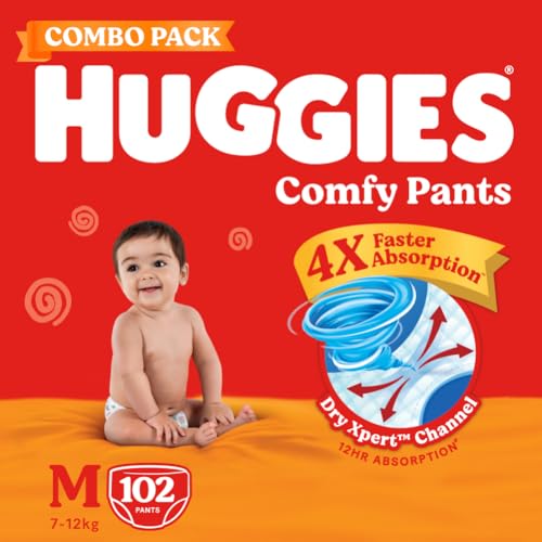 Huggies Comfy Pants Baby Diaper, Medium (M) Size (7-12 Kgs), Pack...