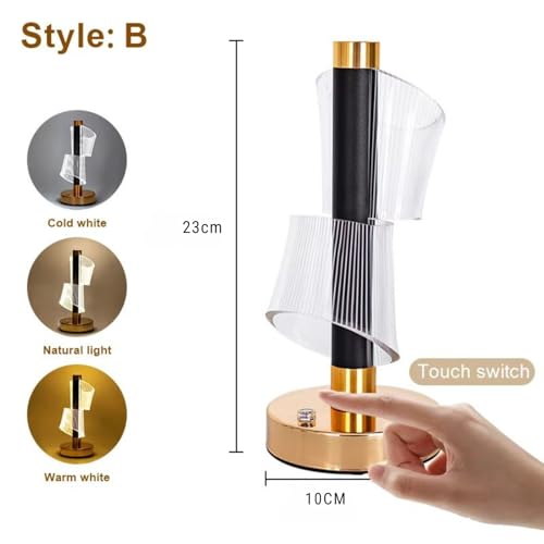 Image of One94Store 3D LumeTwist LED Night Lamp with Gold Base, Touch Control Cordless Decorative Table Light - 3 Color Modes, Modern Bedside Lamp for Bedroom, Living Room & Home Decor (Plastic Body)