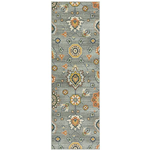 Maples Rugs Fleur Contemporary Motif Hallway Entryway Runner Non Skid Runner Rug [Made in USA], Radiant Grey, 2' x 6'