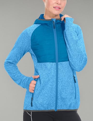Little Donkey Andy Women's Lightweight Thermal Running Jacket Hybrid Quilted Full Zip Golf Jacket with Hood Vivid Blue Heather XS