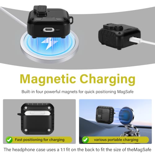 Image of HITZEE for AirPods 4 Case, Compatible with AirPods 4(2024) Generation Case, Magnetic Automatic Lock with Phone Stand, Compatible with MagSafe Cover, Black