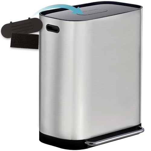 Homra Dual Kitchen Bin 60l – Double Rubbish Bins 2x30l – 2 Compartment Pedal System – Waste&Recycling Separation – Soft Close Design – Inner Buckets with Handles – Stainless Steel – Odour Filter