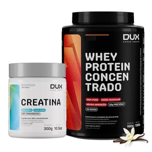 Whey Protein 100% Concentrado Kit Sabor Baunilha Pote 900g+ Creatina 100% Monohidratada de 300g-