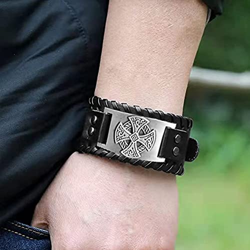 Nightcruz Celtic Solar Cross Bracelet, Leather Cuff Wristband With Irish Charm Amulet #TOP4
